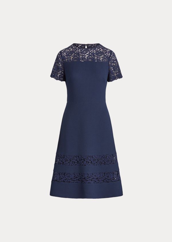 Vestidos Ralph Lauren Mujer Azul Marino - Dobby Fit-and-Flare - EQKGL7062